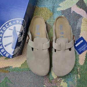 Birkenstock Light Gray Suede Clogs